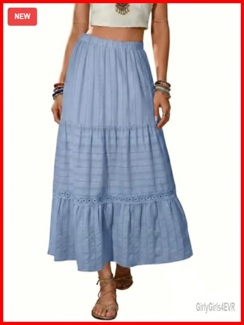 Women's Boho Tiered High Waisted 100% Cotton Long Flowy A-Line Skirt